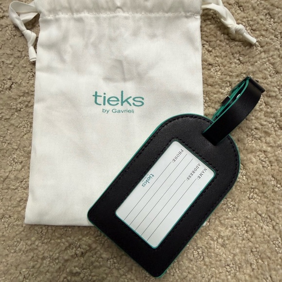 Tieks Black and Green Leather Luggage Tag - Picture 2 of 2